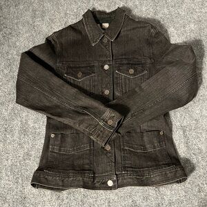 Eddie Bauer 20 Jacket Women’s Black Denim Trucker Button Up Stretch Coquette S